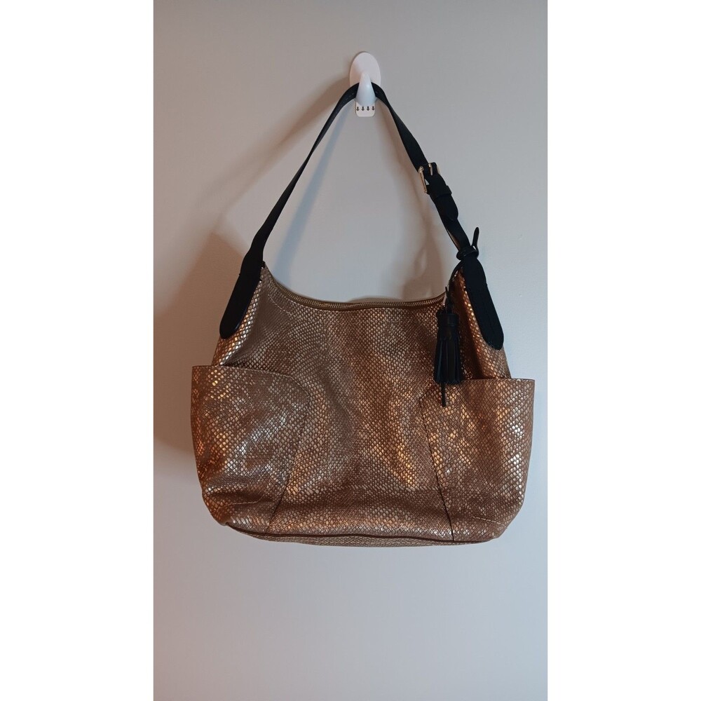 Cole Haan Vegan Leather Embossed Hobo Bag Gold / Black